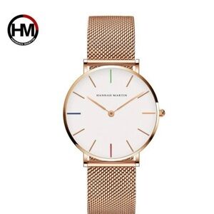Hannah Martin Elegant Rose Gold Watch with Mesh Band